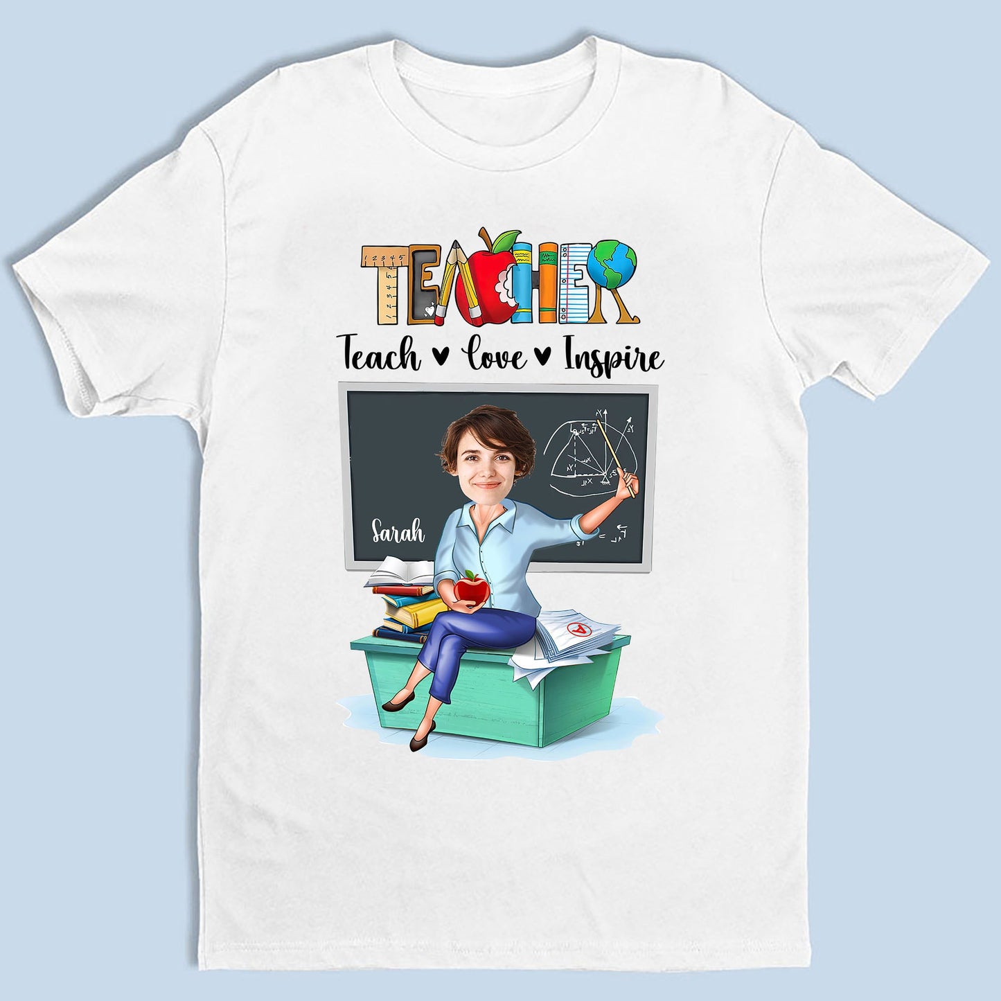 Personalisiertes Foto Lehrer Teach Love Inspire T-Shirt, Lustiges Geschenk für Lehrer