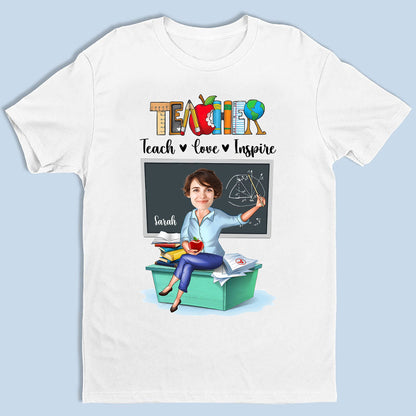 Personalisiertes Foto Lehrer Teach Love Inspire T-Shirt, Lustiges Geschenk für Lehrer