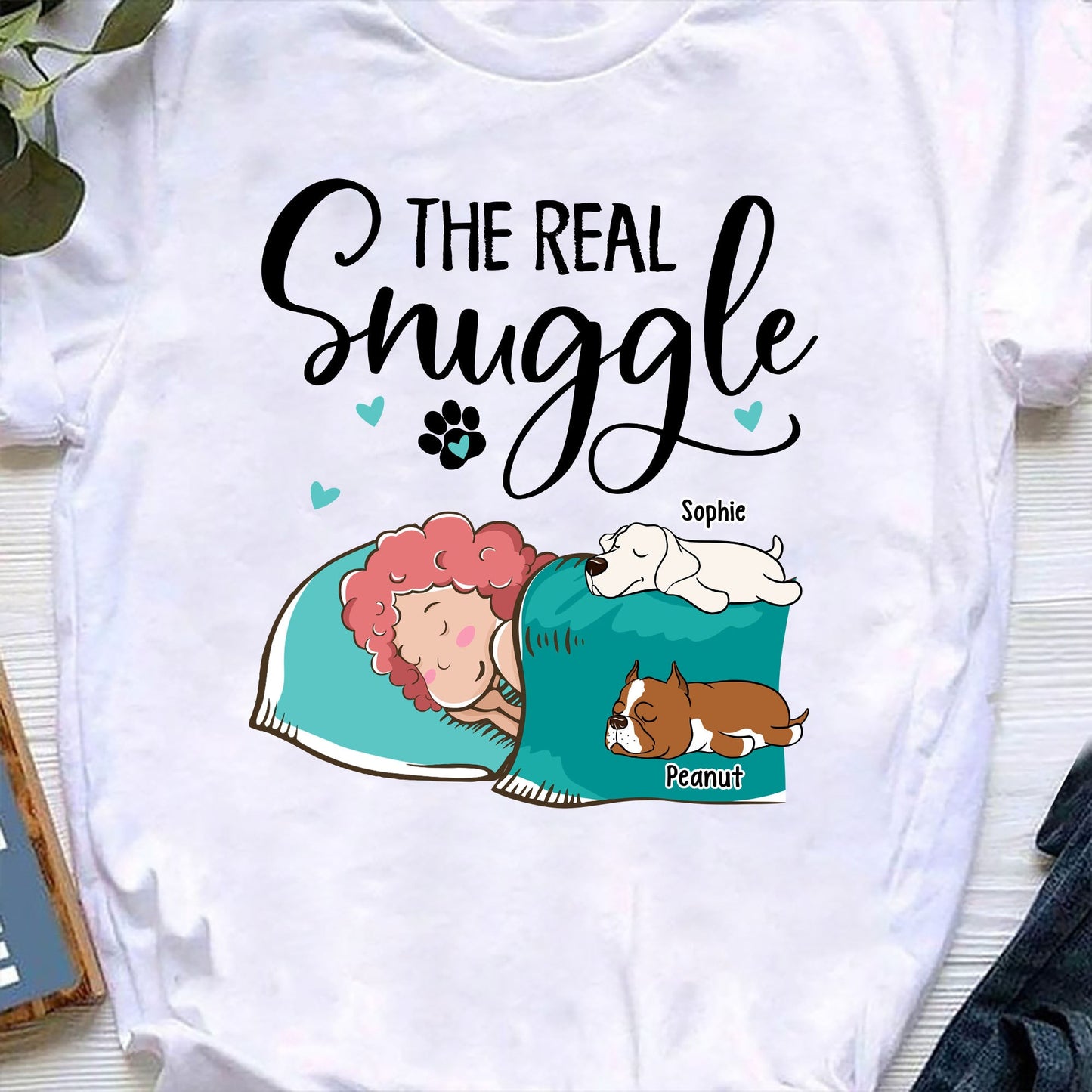 Personalisiert The Real Snuggle Offizielles SchlafShirt für Hundeliebhaber - Individuelles Unisex T-Shirt