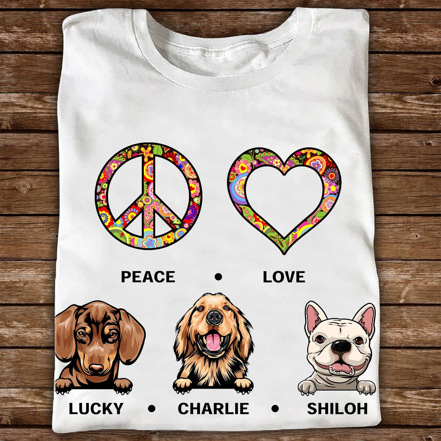 Personalized Peace Love Dog Gift For Dog Lovers - Personalized Custom Unisex T-Shirt