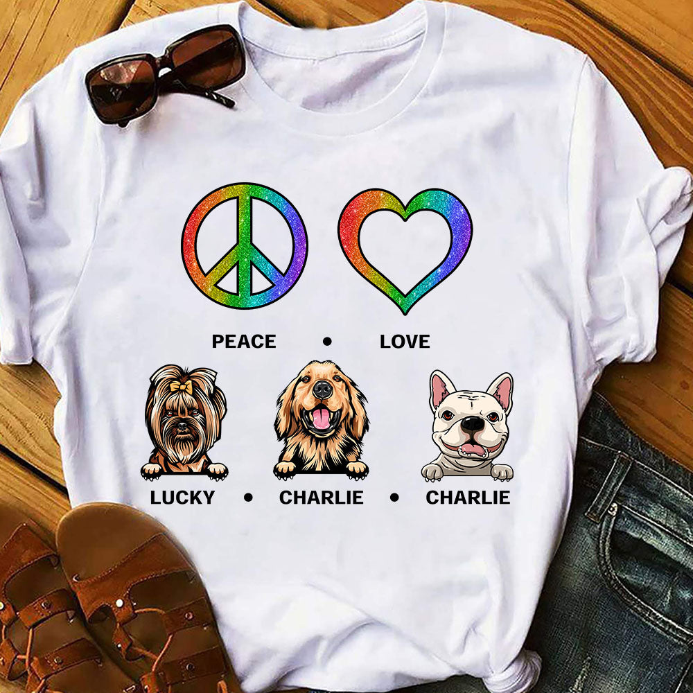 Personalized Peace Love Dog Gift For Dog Lovers - Personalized Custom Unisex T-Shirt