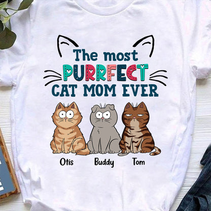 Personalisiertes Purrfect Cat Mom Ever T-Shirt, Lustiges T-Shirt für Katzenmama, personalisiertes Geschenk für Katzenliebhaber