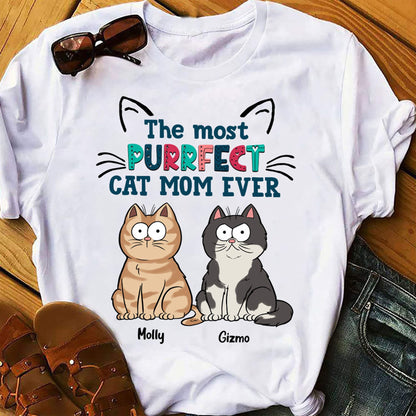 Personalisiertes Purrfect Cat Mom Ever T-Shirt, Lustiges T-Shirt für Katzenmama, personalisiertes Geschenk für Katzenliebhaber