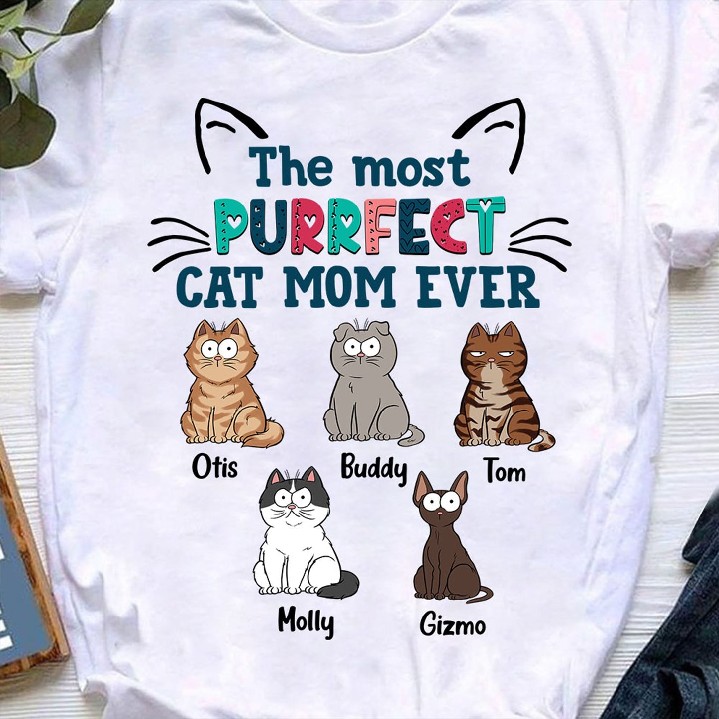 Personalisiertes Purrfect Cat Mom Ever T-Shirt, Lustiges T-Shirt für Katzenmama, personalisiertes Geschenk für Katzenliebhaber