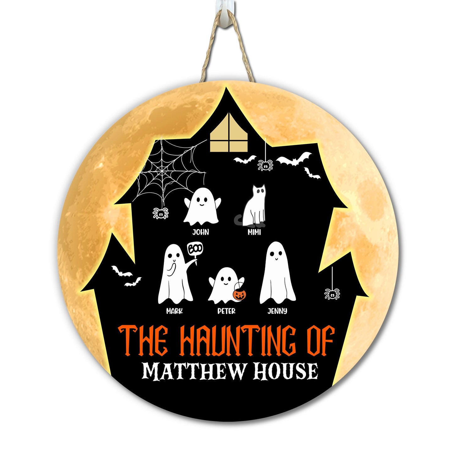 The Haunting Of Ghost House Gruselige Jahreszeit - Geschenk für die Halloween-Saison, Katzen- und Hundeliebhaber - personalisiertes Holzschild