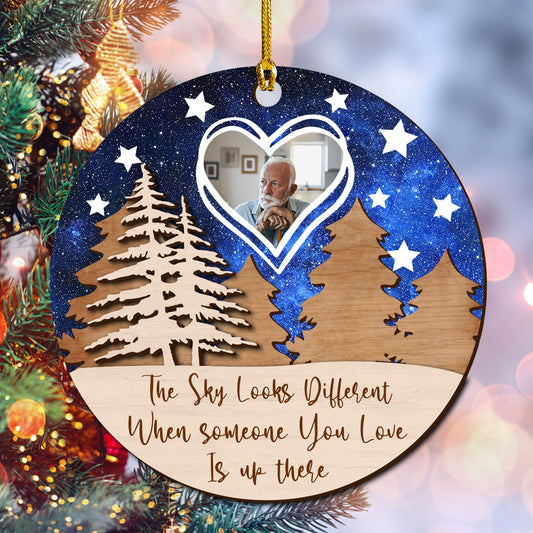 The Sky Looks Different Memorial Gift - Custom Shape Wood Ornament - Wood Ornament 2 Layered