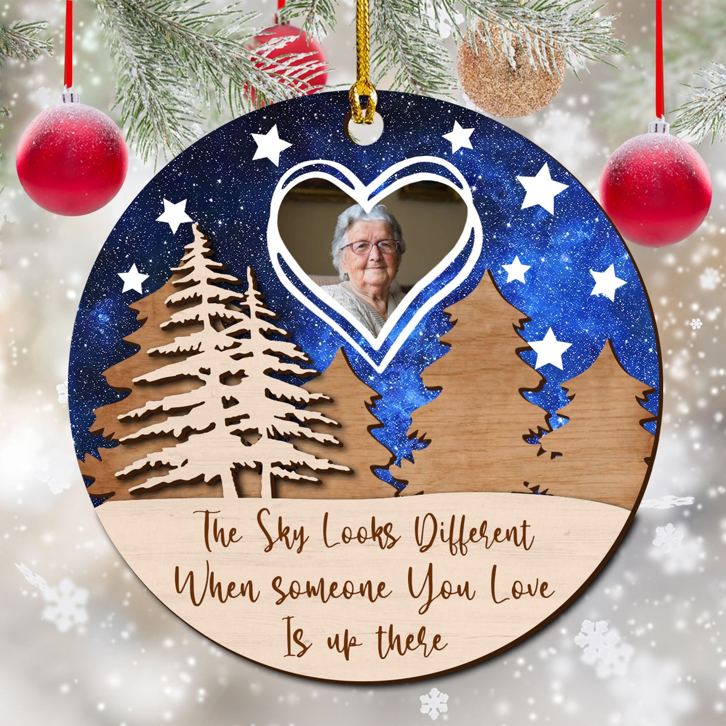 The Sky Looks Different Memorial Gift - Custom Shape Wood Ornament - Wood Ornament 2 Layered