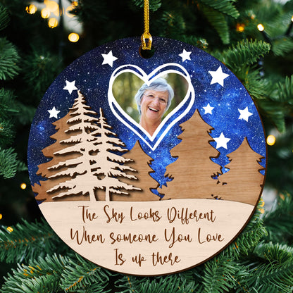 The Sky Looks Different Memorial Gift - Custom Shape Wood Ornament - Wood Ornament 2 Layered