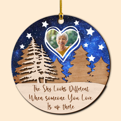 The Sky Looks Different Memorial Gift - Custom Shape Wood Ornament - Wood Ornament 2 Layered