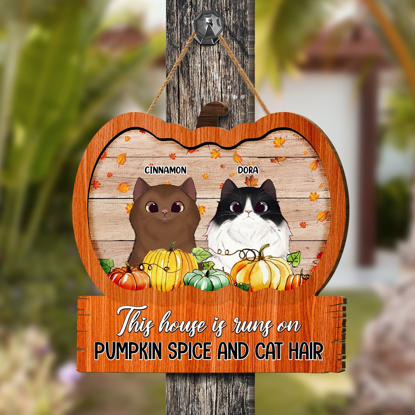 This House Is Runs On Pumpkin Spice And Cat Hair Custom Cat Breeds Family Gift - Personalized Shaped Door Sign