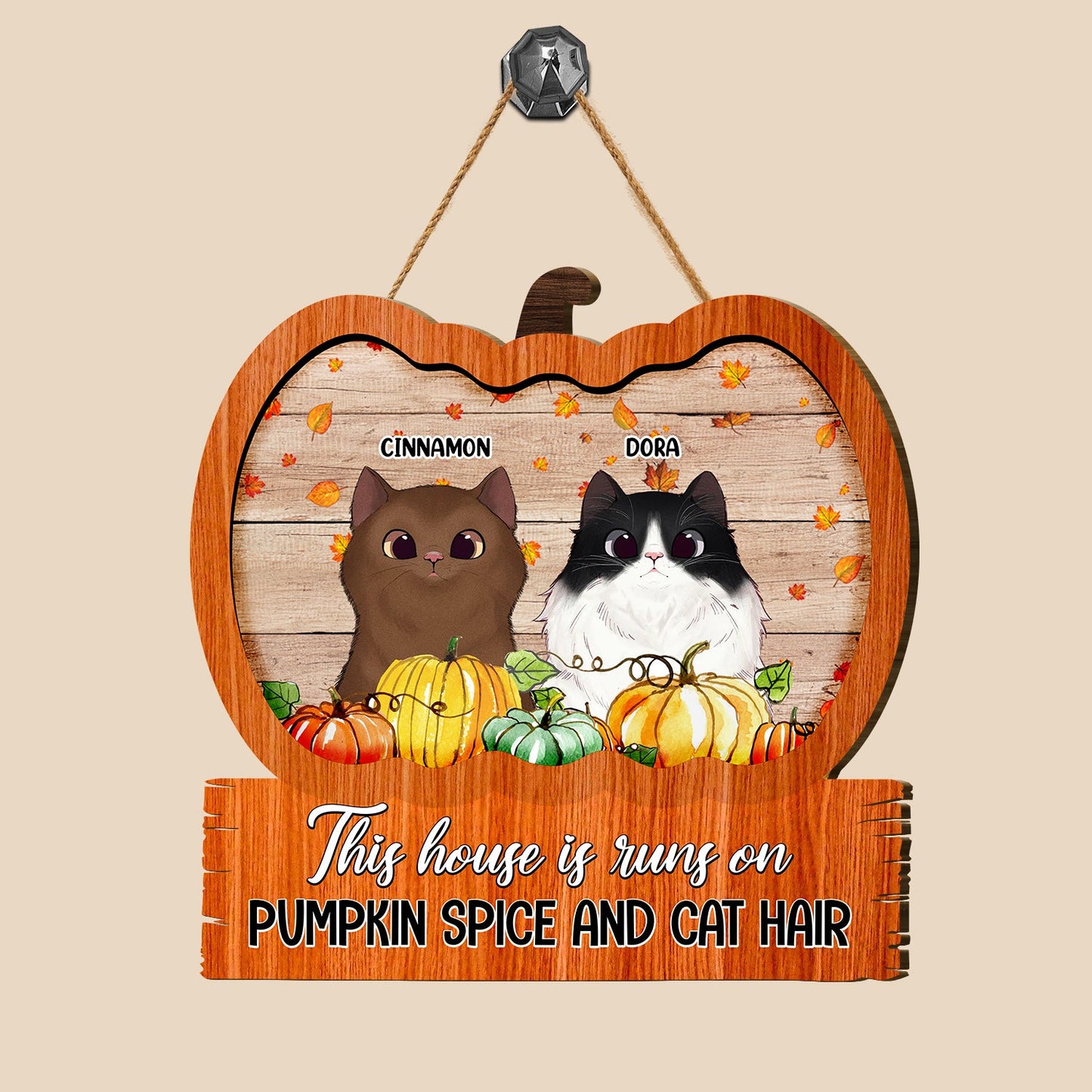 This House Is Runs On Pumpkin Spice And Cat Hair Custom Cat Breeds Family Gift - Personalized Shaped Door Sign