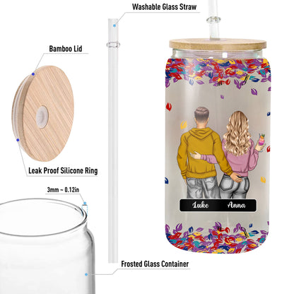 Together Since Anniversary Gift For Couple Glass Bottle/Frosted Bottle With Lid & Straw - Personalized Glass Bottle