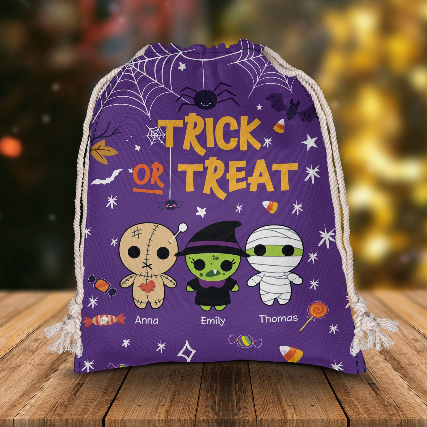 Trick Or Treat With Cute Little Monsters Halloween Bag - Personalized Custom Trick or Treat Sack