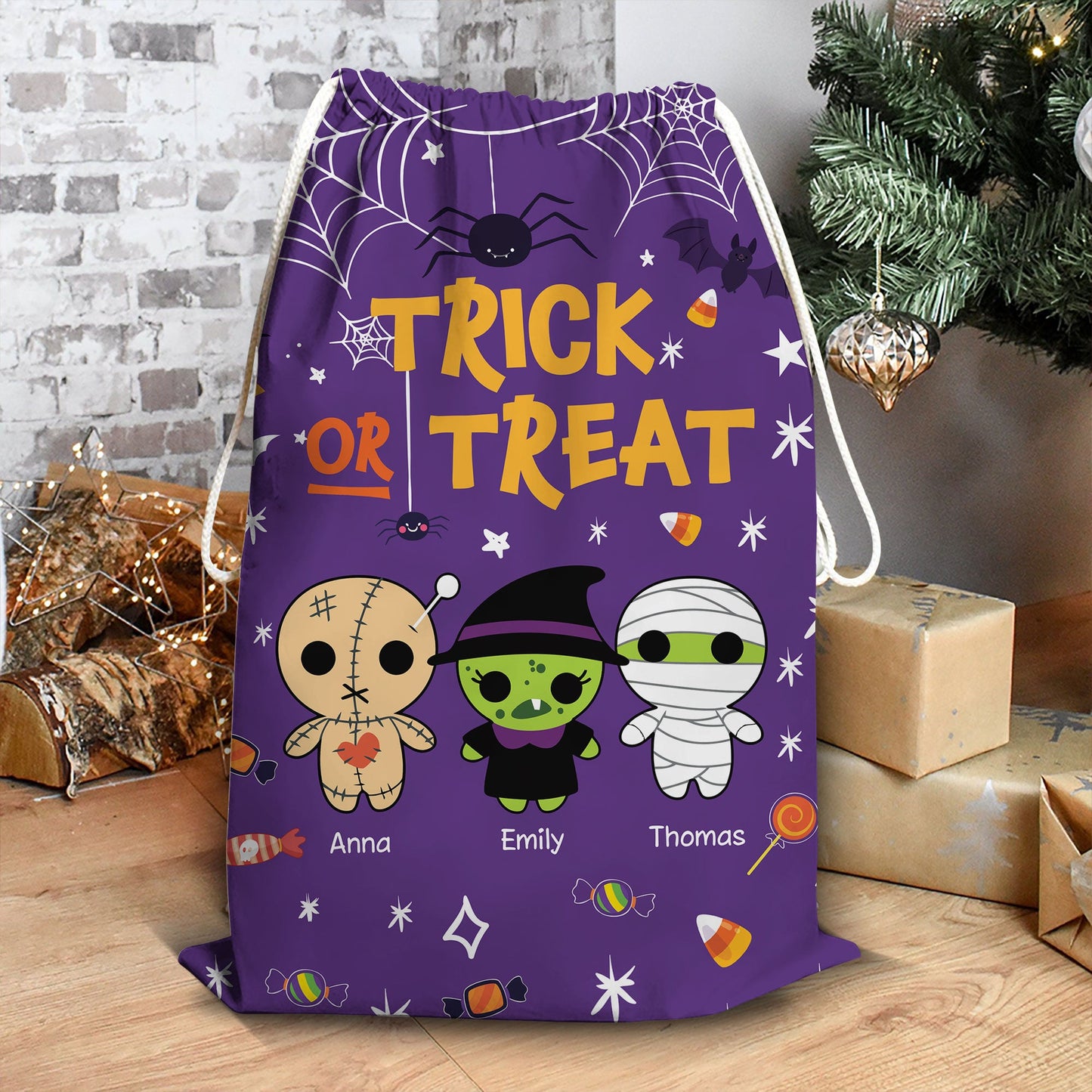 Trick Or Treat With Cute Little Monsters Halloween Bag - Personalized Custom Trick or Treat Sack