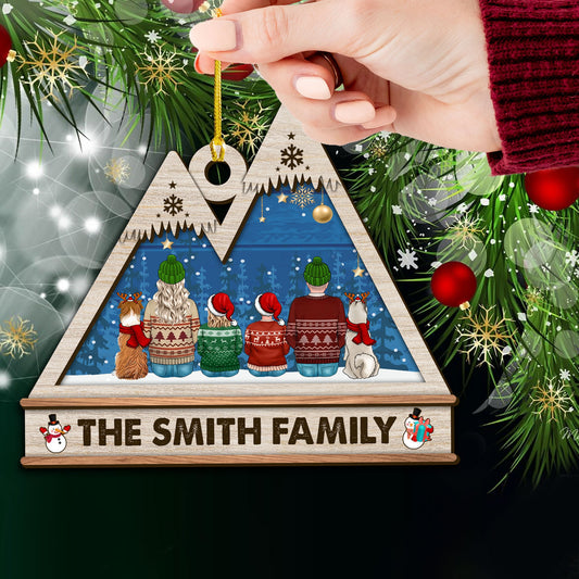 Whole Family Together On Holiday Christmas Ornament - Custom Shape Wood and Acrylic Ornament