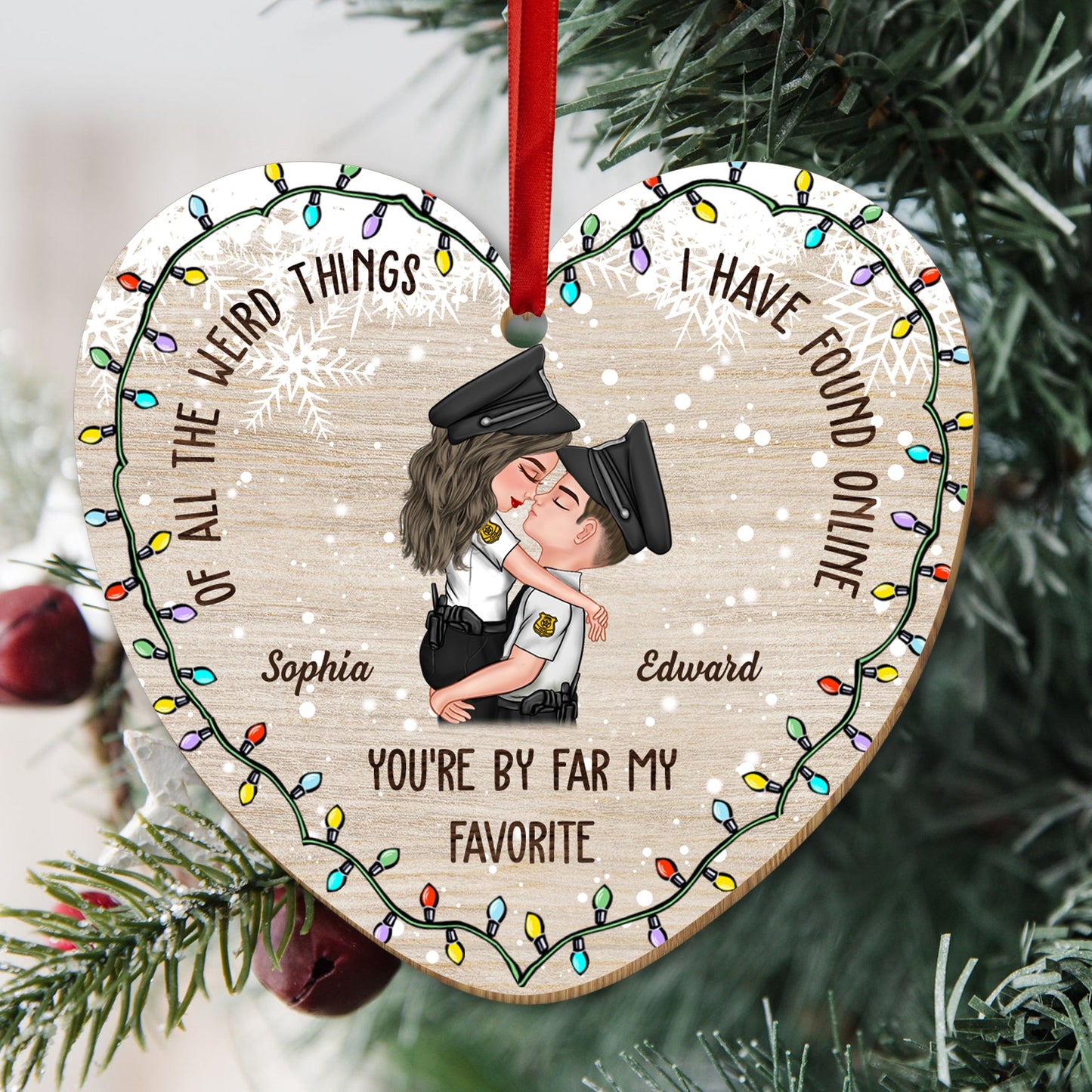 Weihnachtsschmuck „You Are By Far My Favourite Couple“ – Holzschmuck in individueller Form – 1 Lagen-Holzschmuck 