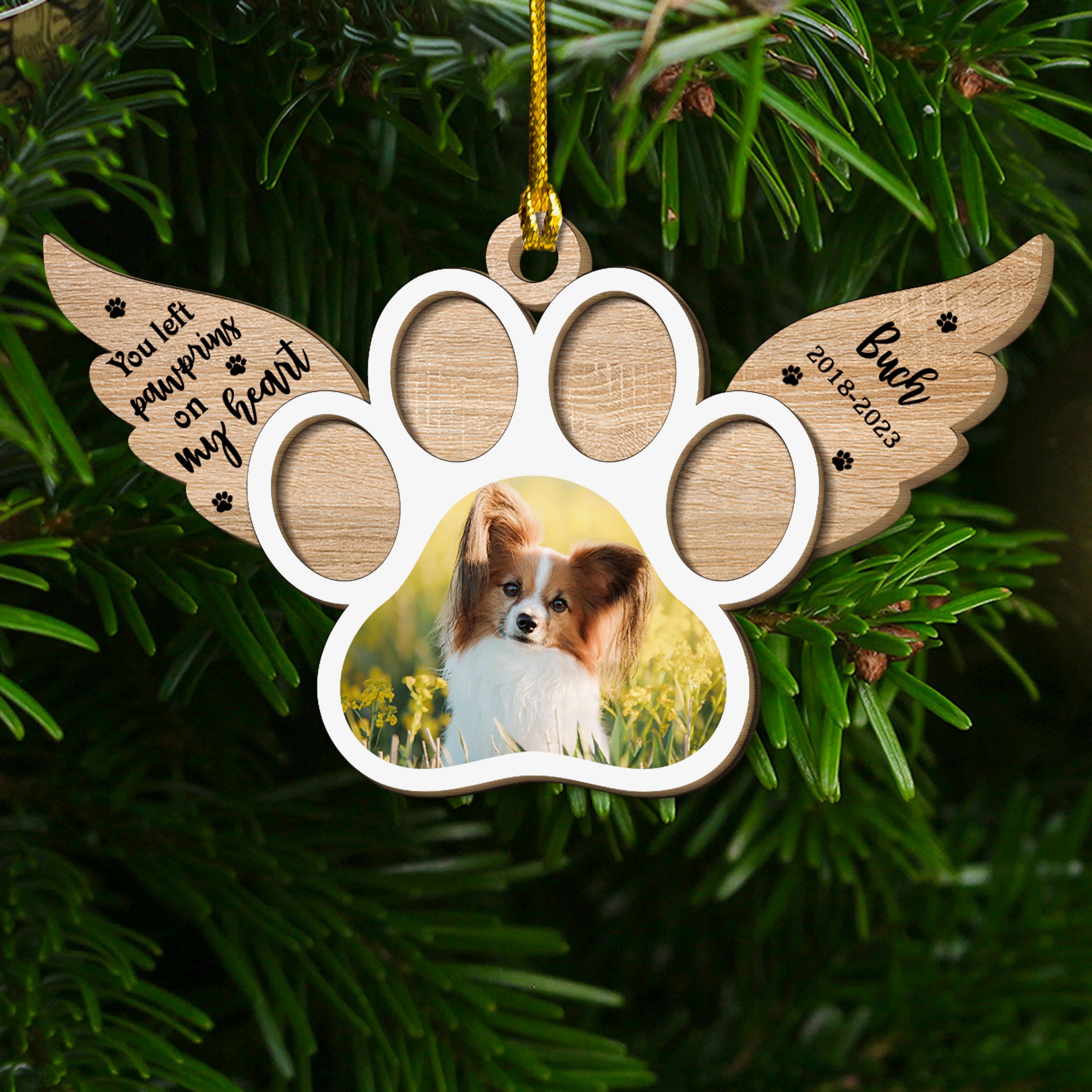 You Left Pawspints On My Heart Dog Lovers Christmas Ornament - Custom Shape Wood Ornament - Wood Ornament 2 Layered