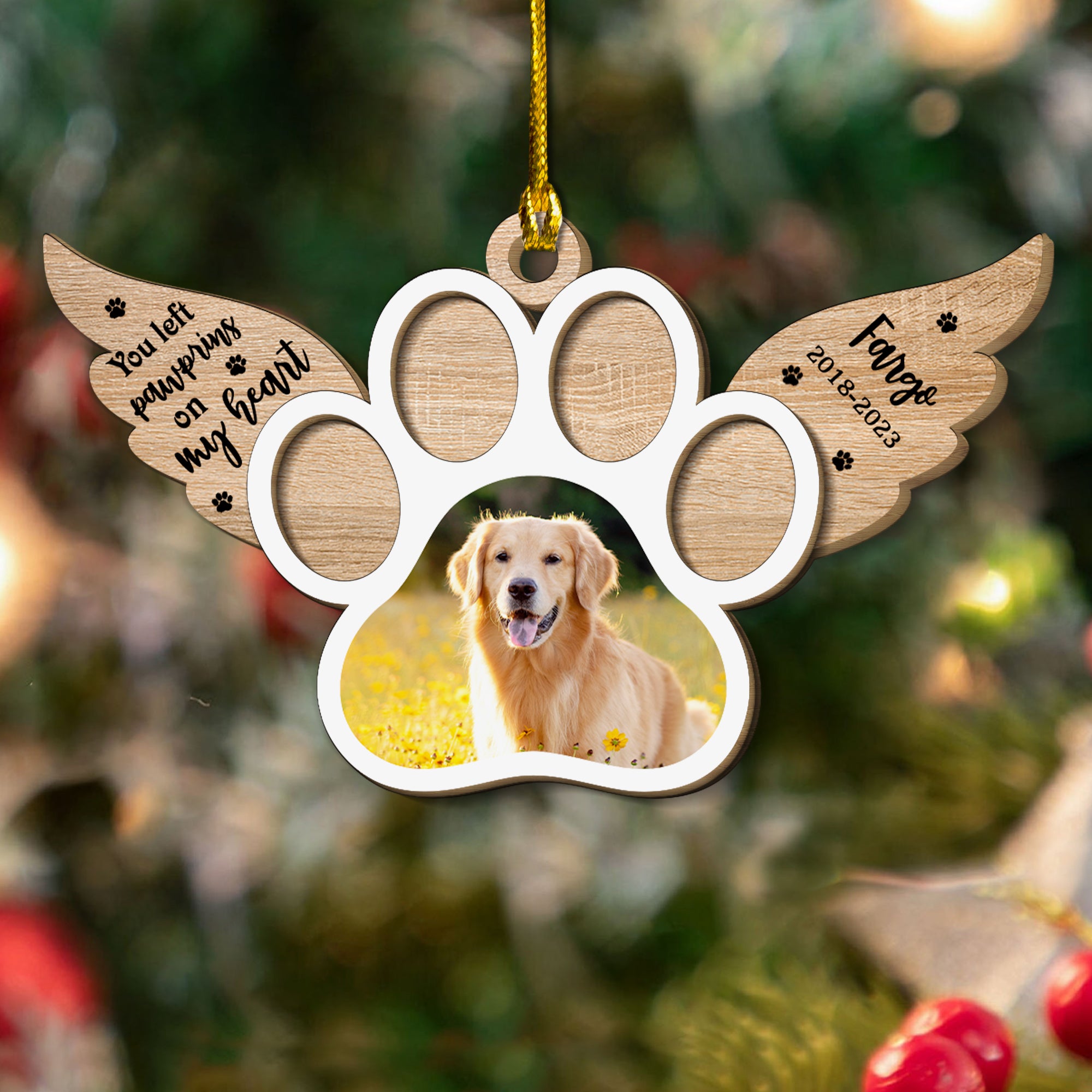 You Left Pawspints On My Heart Dog Lovers Christmas Ornament - Custom Shape Wood Ornament - Wood Ornament 2 Layered