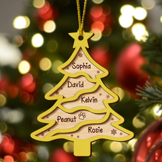 Your Whole Family Name On Christmas Tree Shape - Custom Shape Wood Ornament - Wood Ornament 2 Layered