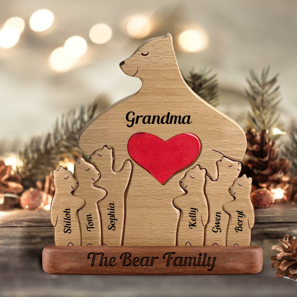 Holzbär Liebe Papa Mama Oma - Puzzle Holzbären Familie - Holzschnitzereien für Haustiere