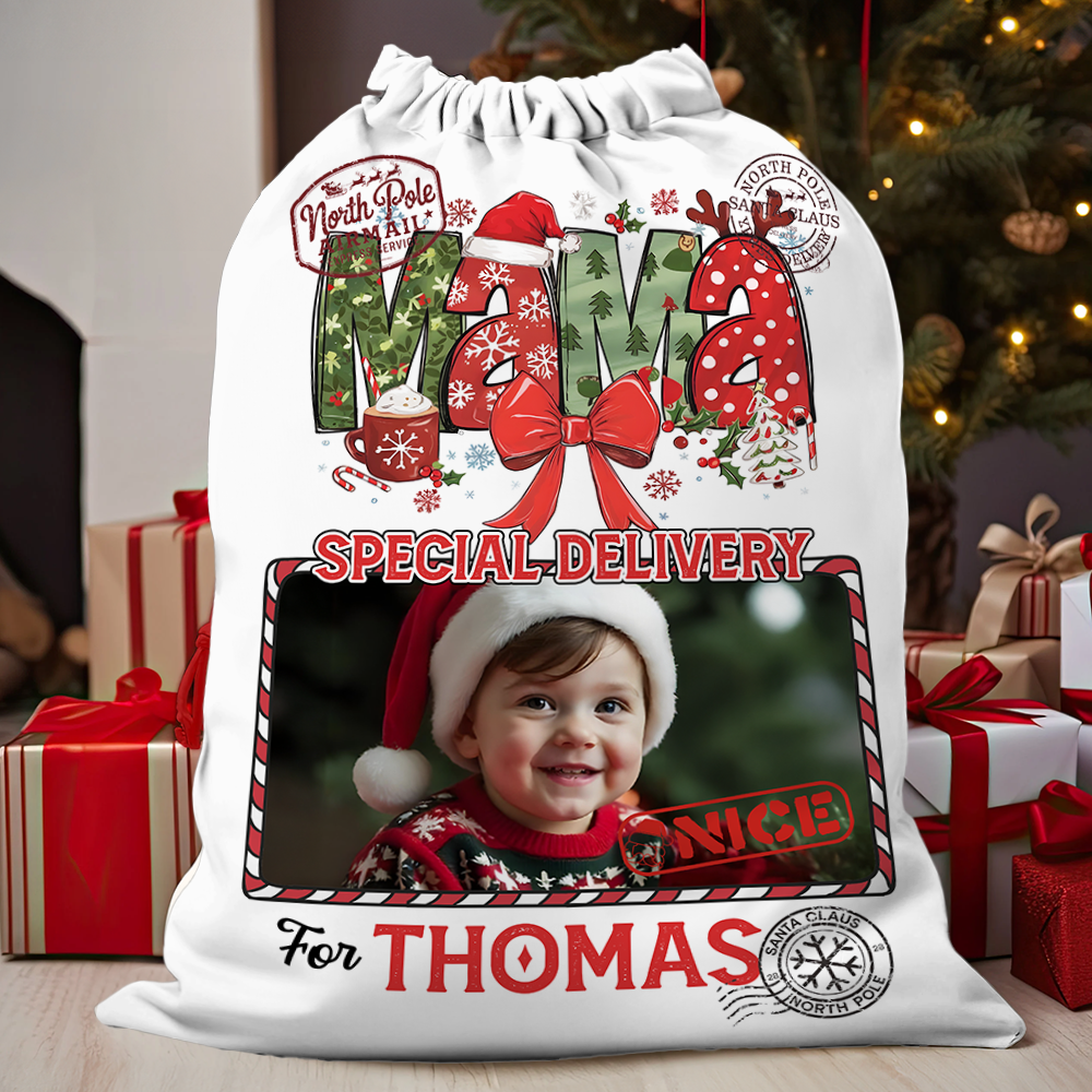 Mama Nana Christmas Special Delivery Bag - Personalized Christmas Present Sack - Christmas Santa Claus Gift