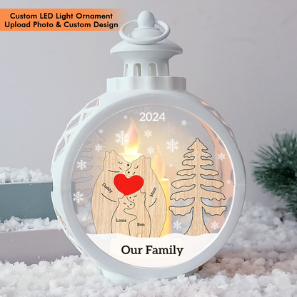 Custom Christmas LED Lantern - Personalized Family Bear Lamp -  Christmas Lamp Ornament Decoration