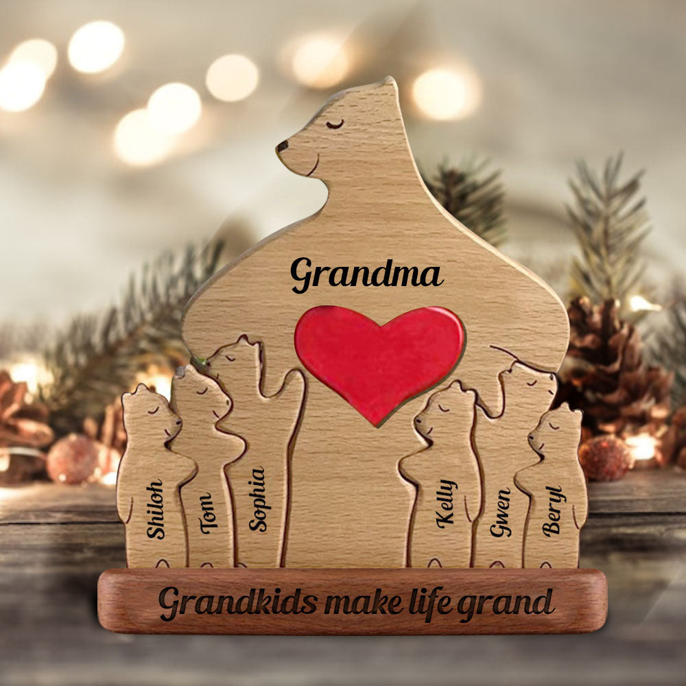 Holzbär Liebe Papa Mama Oma - Puzzle Holzbären Familie - Holzschnitzereien für Haustiere