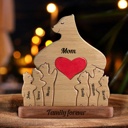 Holzbär Liebe Papa Mama Oma - Puzzle Holzbären Familie - Holzschnitzereien für Haustiere