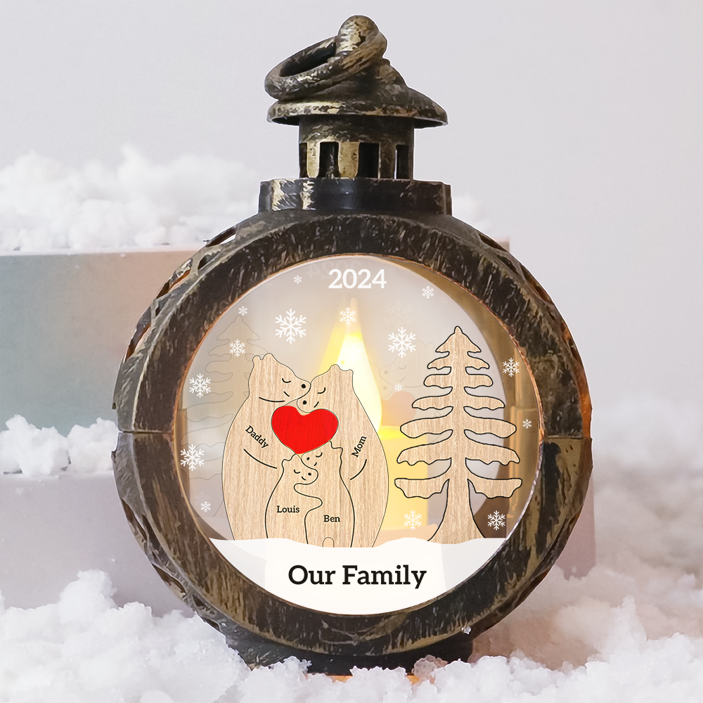 Custom Christmas LED Lantern - Personalized Family Bear Lamp -  Christmas Lamp Ornament Decoration