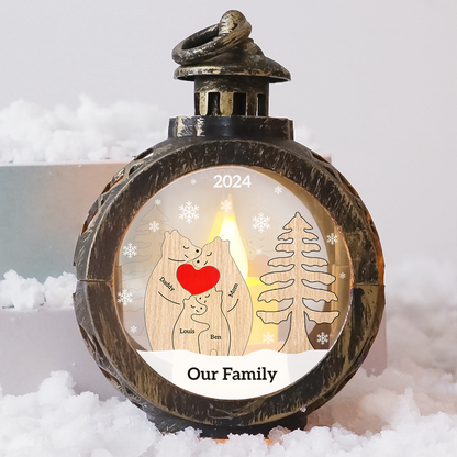 Custom Christmas LED Lantern - Personalized Family Bear Lamp -  Christmas Lamp Ornament Decoration