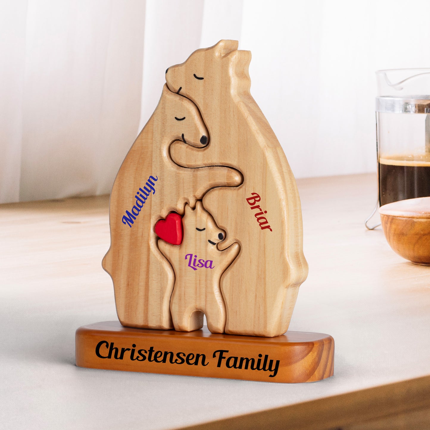 Personalisierte Holzbärenfamilie Ver 3 - Puzzle Holzbärenfamilie - Holzschnitzereien für Haustiere