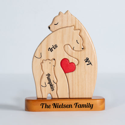 Personalized Wooden Bears Colors Family With Family Name Couple Wooden - Puzzle Wooden Bears Family - Wooden Pet Carvings