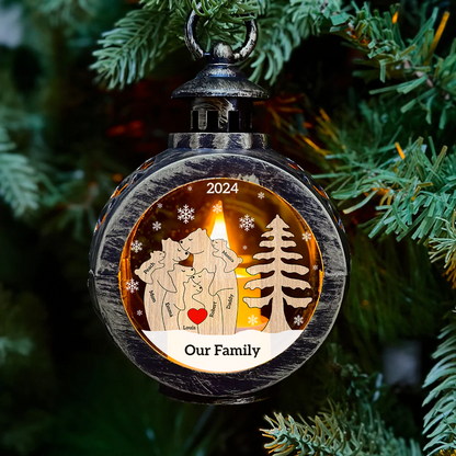 Custom Christmas LED Lantern - Personalized Family Bear Lamp -  Christmas Lamp Ornament Decoration