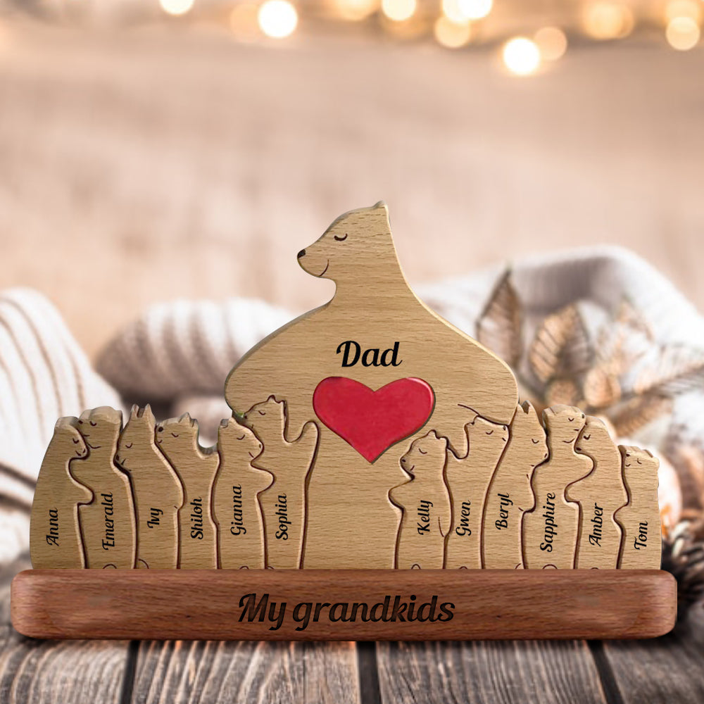 Holzbär Liebe Papa Mama Oma - Puzzle Holzbären Familie - Holzschnitzereien für Haustiere