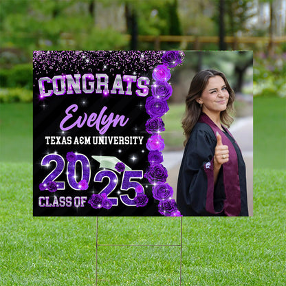 Rose Background Class Of 2025 Graduate, Graduation Gift - Personalized Graduation Lawn Sign With Stake