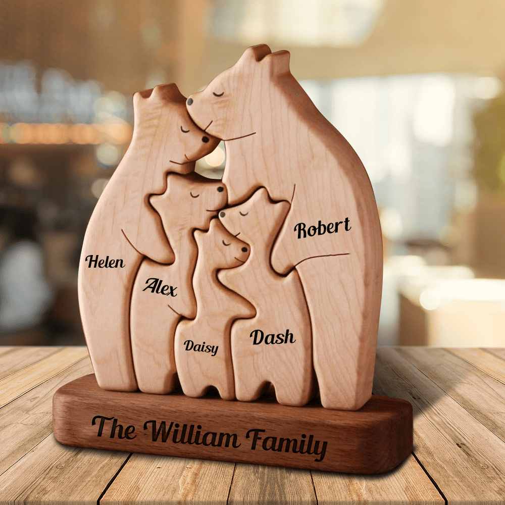 Personalisierte Holzbärenfamilie Ver 3 - Puzzle Holzbärenfamilie - Holzschnitzereien für Haustiere