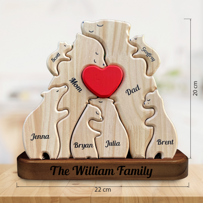 Personalisierte Holzbärenfamilie 2 - Puzzle Holzbärenfamilie - Holzschnitzereien für Haustiere