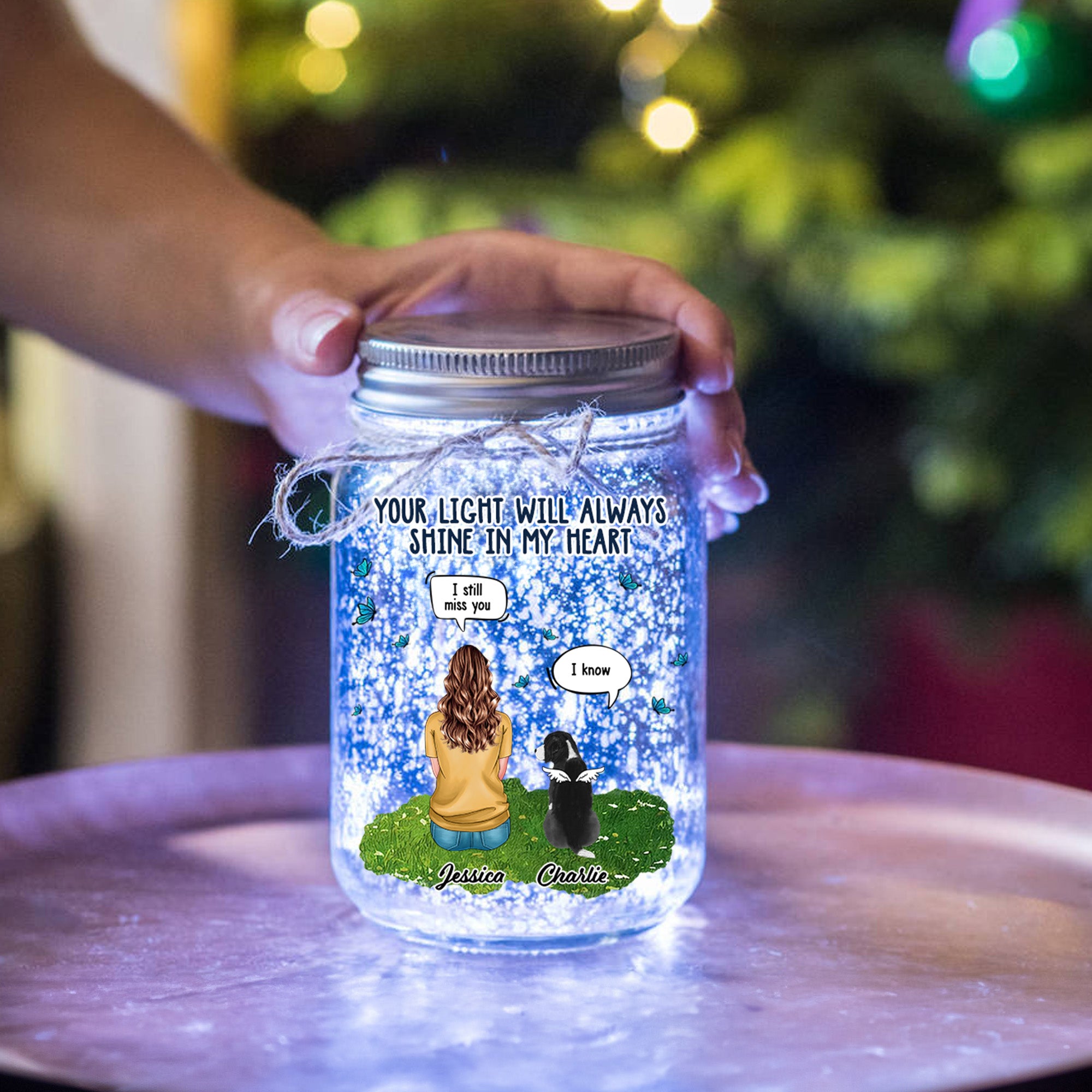 I Miss You Pet Loss Memorial Jar Light - Personalized Mason Jar Light