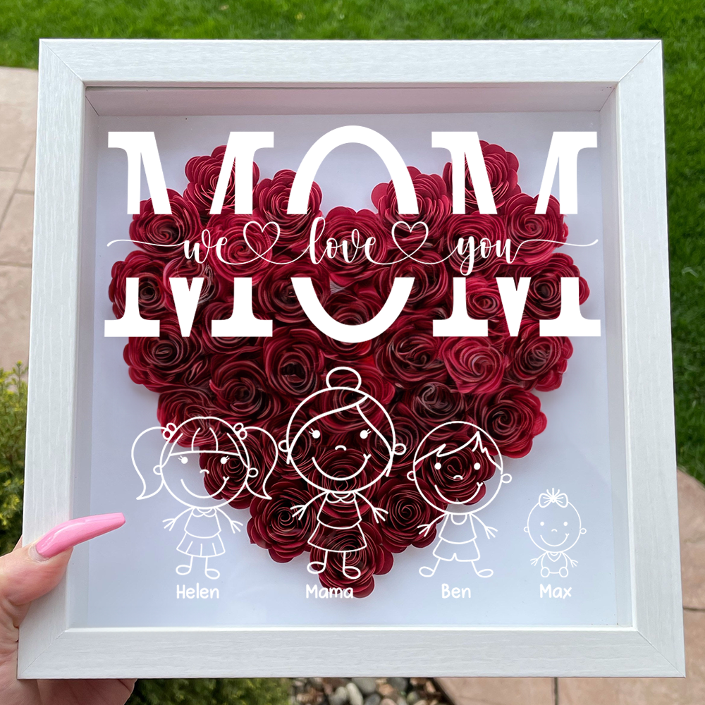 Our Family Heart Shaped Monogram Flower - Personalized Flower Shadow Box
