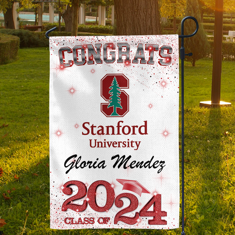 Custom School Logo Class Of 2024 Glitter Graduation Garden Flag, Perfect Gift for Graduates - Graduation Decoration
