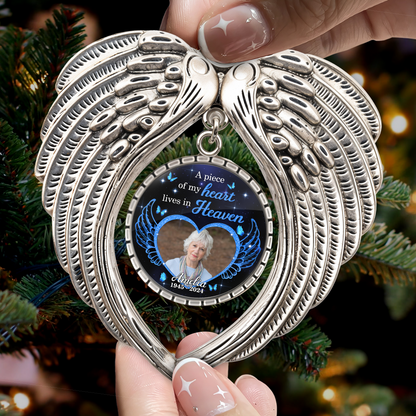 A Piece of My Heart Lives in Heaven - Angel Wings Memorial Ornament - Stainless Steel Ornament