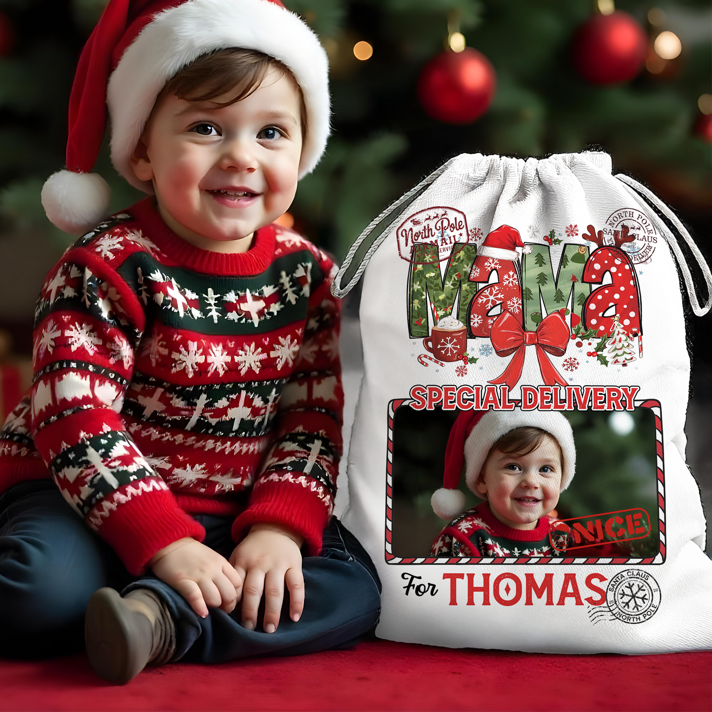 Mama Nana Christmas Special Delivery Bag - Personalized Christmas Present Sack - Christmas Santa Claus Gift