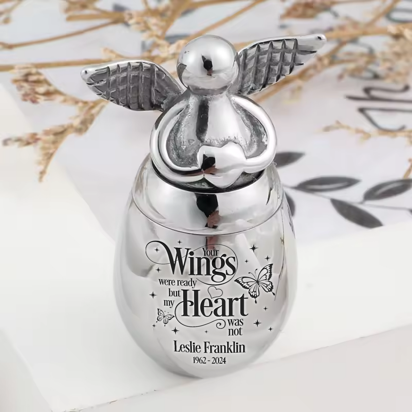 Mini Angel Keepsake Urn for Ashes - Your Wings Were Ready But My Heart Was Not - Memorial Gift