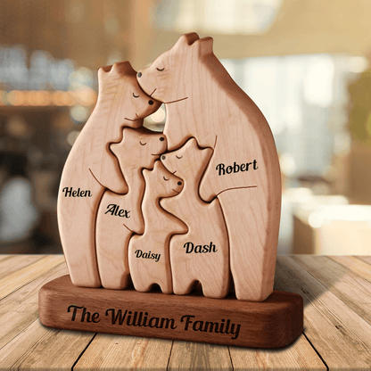 Personalisierte Holzbärenfamilie in voller Größe - Puzzle Holzbärenfamilie - Holzschnitzereien für Haustiere