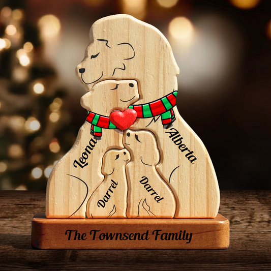 Personalized Lion Family Puzzle - Wooden Lion with Christmas Scarf - Christmas Family Keepsake Gifts