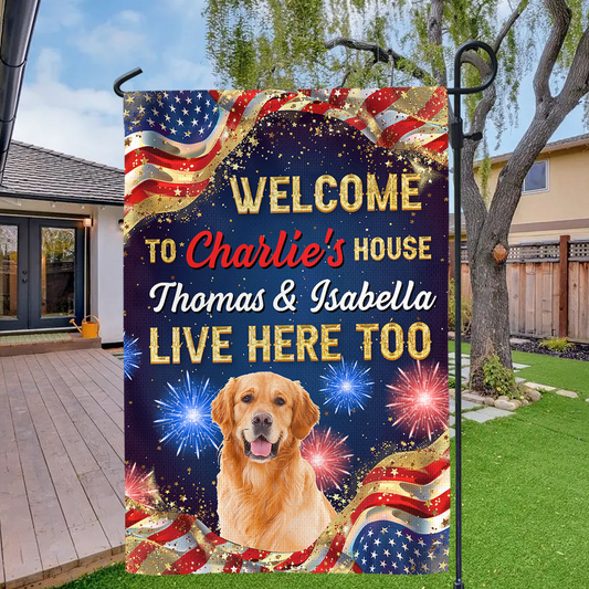 Personalized Pet July 4th Flag - Custom Welcome to Dog Cat Patriotic America Flag - Welcome Garden Flag - Independence Day House Flag