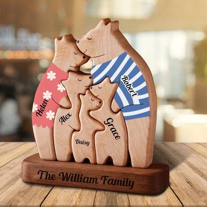 Personalized Wooden Bears Family Puzzle Funny Styles with Clothes - Wooden Pet Carvings