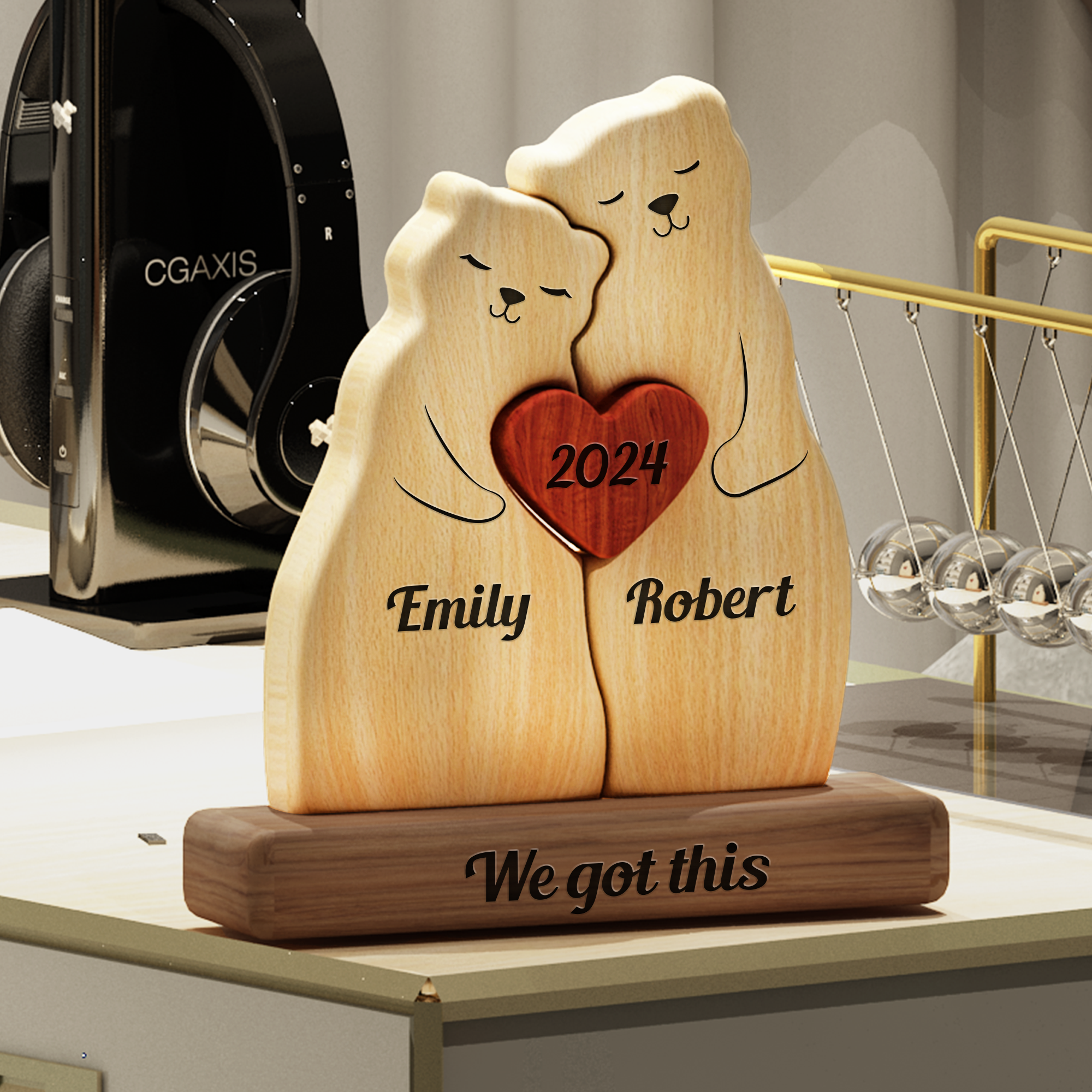 Teddy Bear Wooden Family - Puzzle Wooden Family - Wooden Pet Carvings