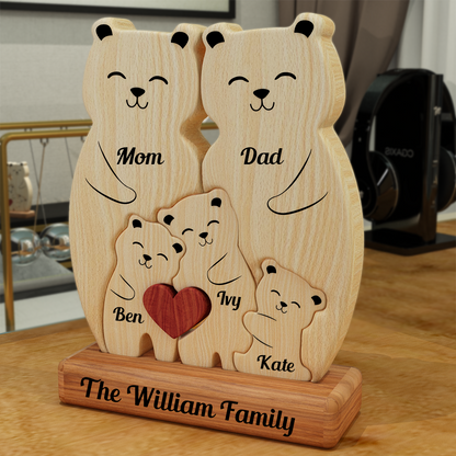 Teddy Family Bear Wooden Bear Family - Puzzle Wooden Family - Wooden Pet Carvings