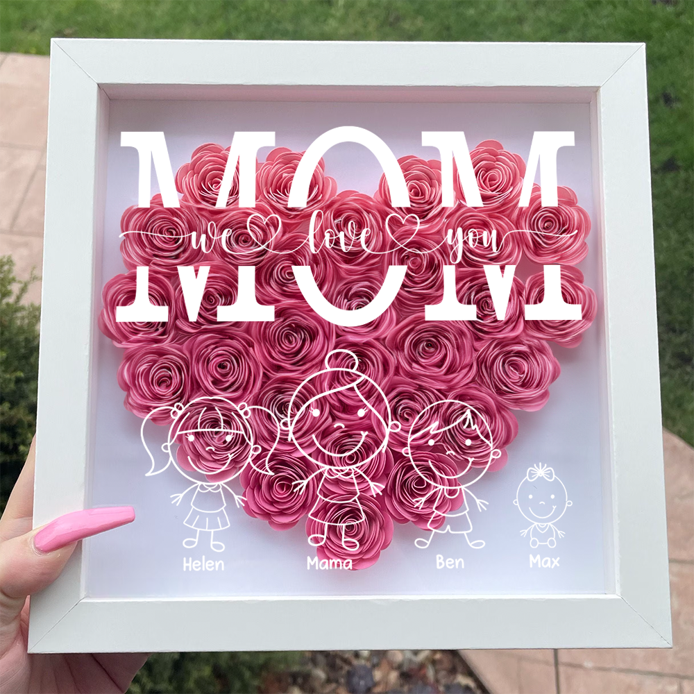 Our Family Heart Shaped Monogram Flower - Personalized Flower Shadow Box